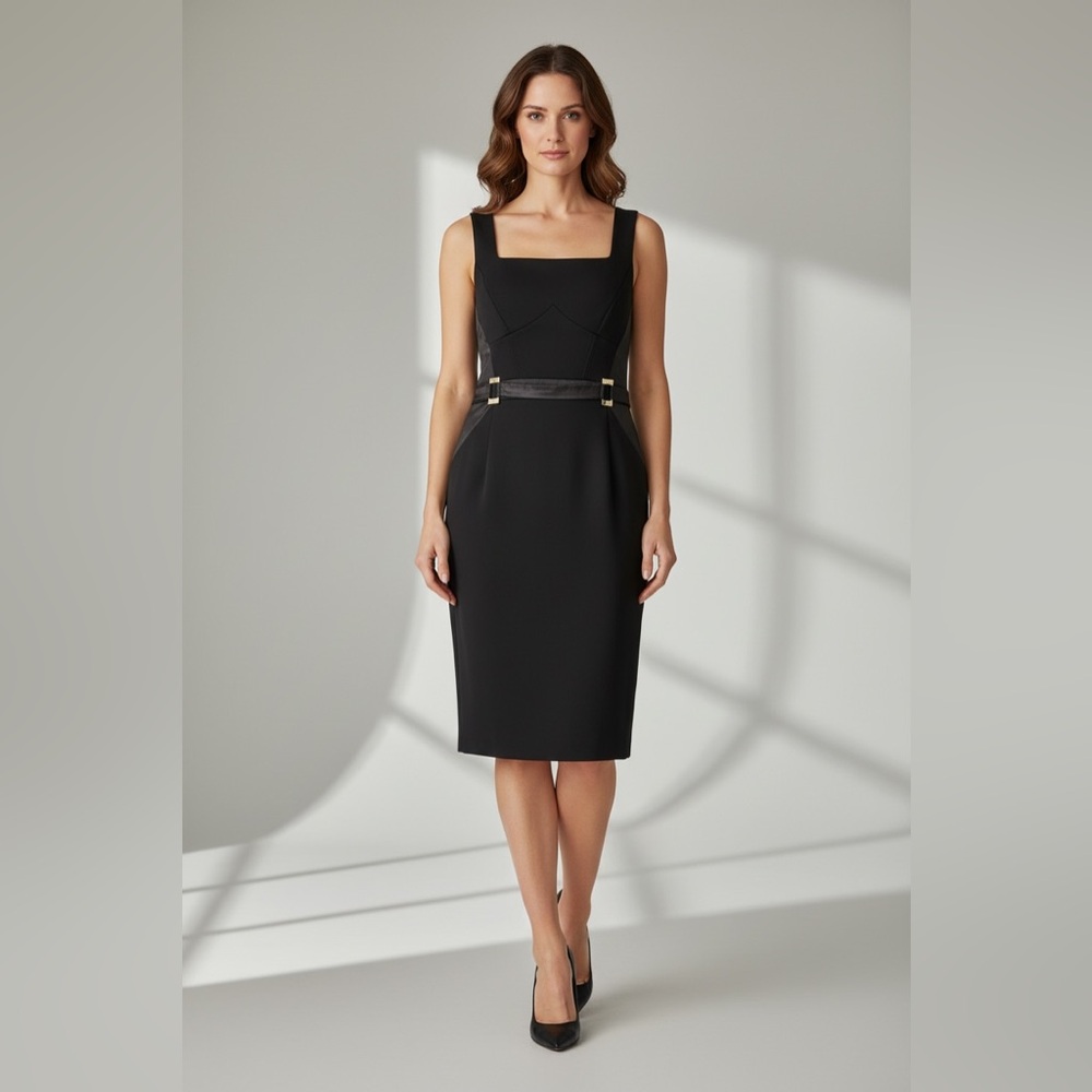 Lipsy London Black Tailored Sheath Dress Gold Hardware US 12